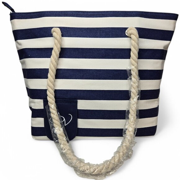 NWT Porto Vino Striped Canvas Tote Bag Without Refill Bags Nautical Rope Strap - Picture 4 of 11